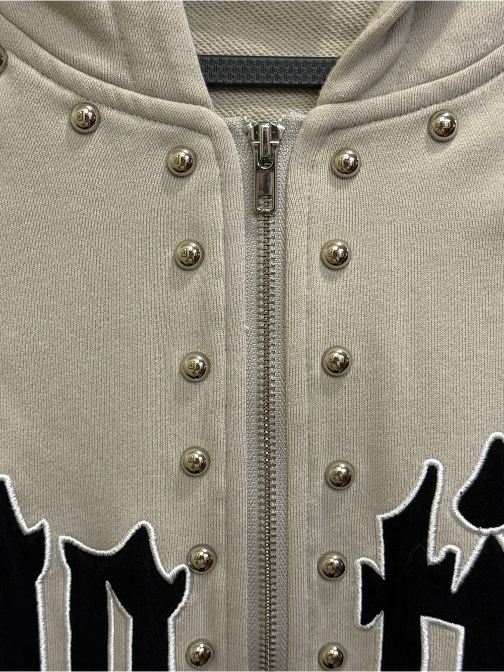 Mixed Emotion Studded Taupe Zip-Up Hoodie Sweater - Picture 4 of 7